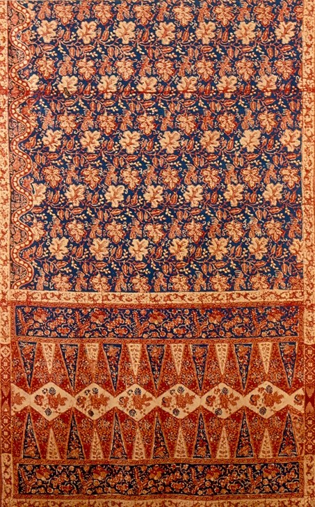 Tessuto batik di Giava, decorato con tecnica a riserva di cera.