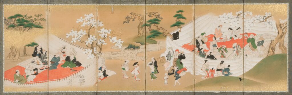 Anonimo: Festeggiamenti primaverili, Giappone, XVII secolo (paravento/paraventino).