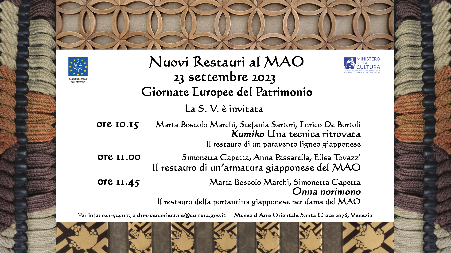 GEP 2023 Giornate Europee del Patrimonio | 23 settembre 2023 | Nuovi Restauri al MAO