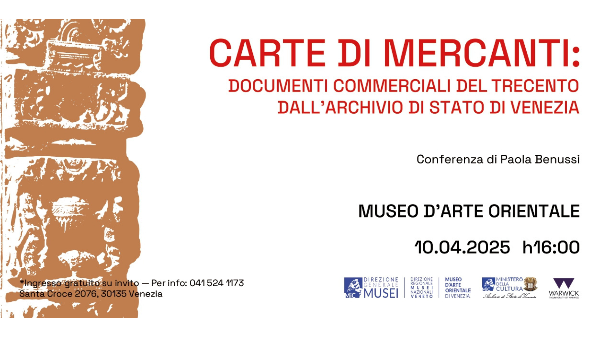 Giovedì 10 aprile 2025, ore 16.00 | Carte di mercanti: documenti commerciali del Trecento dall’Archivio di Stato di Venezia | Conferenza di Paola Benussi